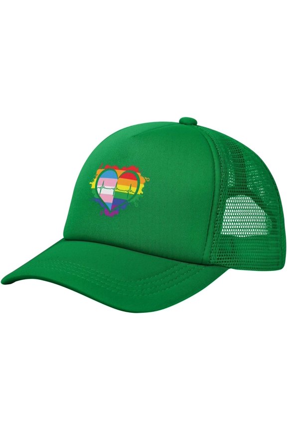 Heartbeat LGBT Pride Free Dad Hugs Gifts Mesh Trucker Cap Trucker Hat Summer Cap Adjustable Snapback Hat Summer Hats