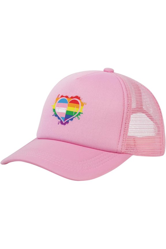 Heartbeat LGBT Pride Free Dad Hugs Gifts Mesh Trucker Cap Trucker Hat Summer Cap Adjustable Snapback Hat Summer Hats