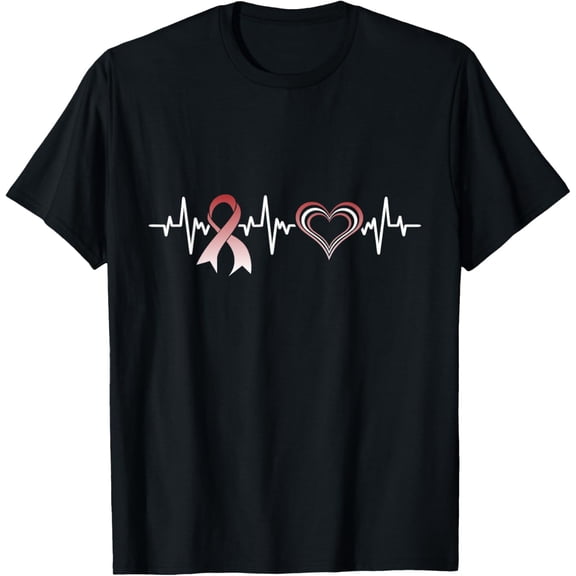 Heartbeat - Laryngeal Cancer Awareness Burgundy White Ribbon T-Shirt