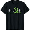 thumbnail image 1 of Heartbeat Lime Green Ribbon Non-Hodgkin Lymphoma Awareness T-ShirtMen's and women's gift, black and white T-shirt, size: Extra large S-4XL, 1 of 4