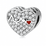 Heartbeat Love Heart Bead Charm Clear Cubic Zirconia Sterling Silver Womens Ginger Lyne Collection