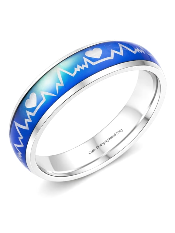 Heartbeat Mood Ring Wedding Band for Women or Men 6mm Stainless Steel Ginger Lyne Collection