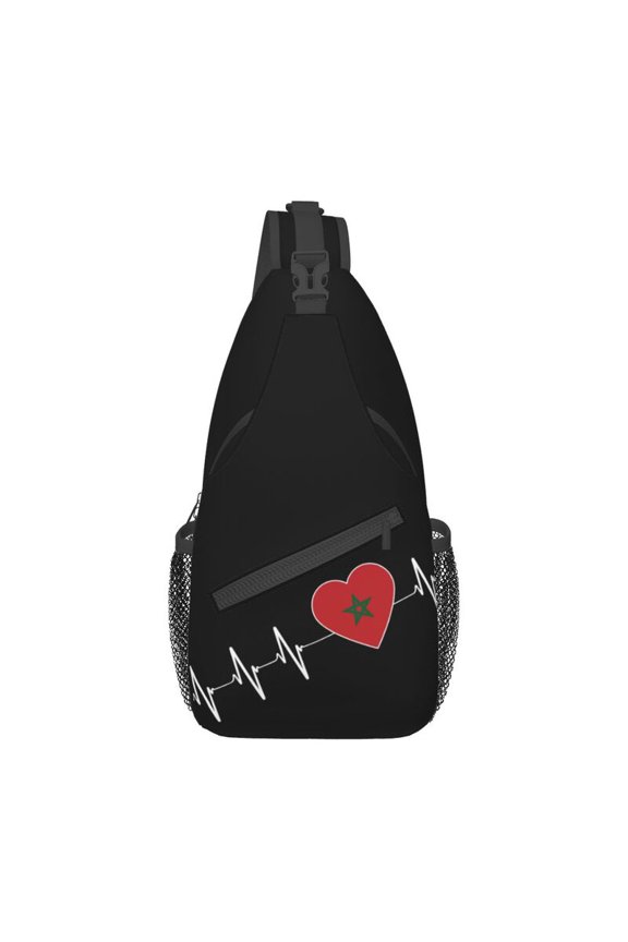 Heartbeat Morocco Flag Sling Bag for Men Cool Moroccan Heart Family Shoulder Crossbody Chest Backpack Travel Hiking Daypack