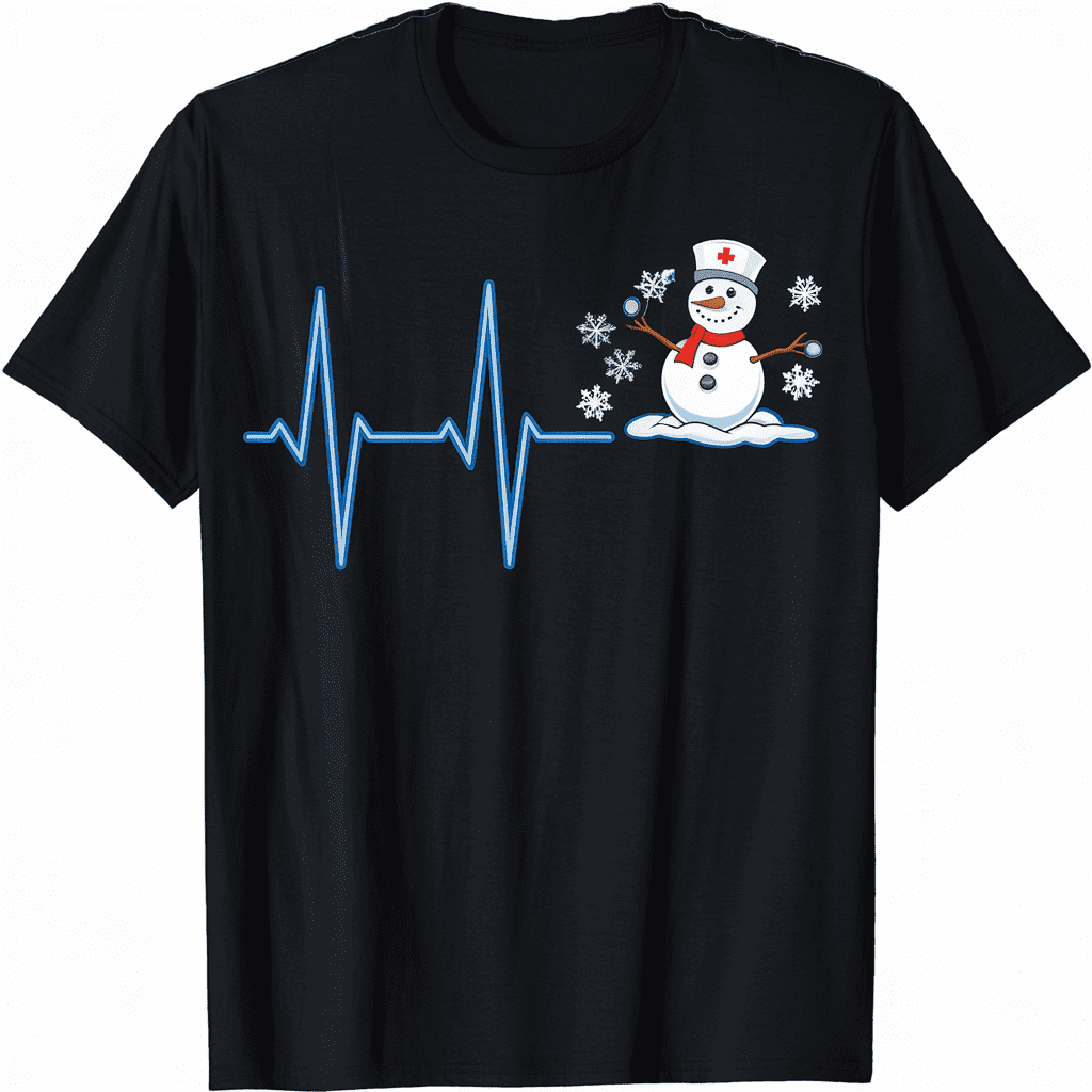 Heartbeat Nurse Snowman Nurse Christmas Festive Holiday Cheer TShirt
