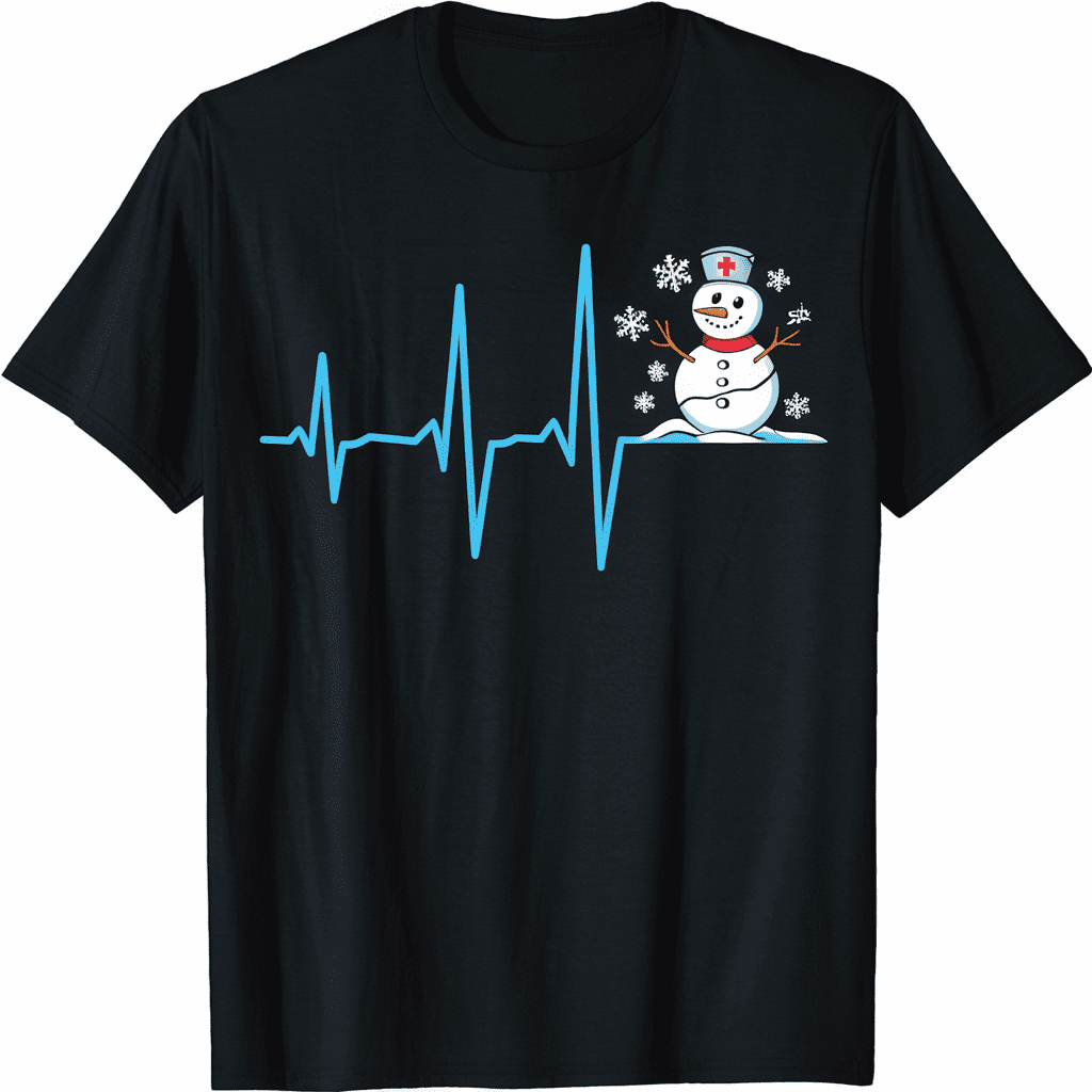 Heartbeat Nurse Snowman Nurse Christmas Merry Winter Wonderland T-Shirt ...