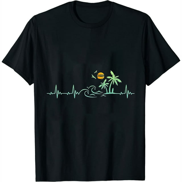 Heartbeat Palm Tree Retro Tropical Beach Island Trees Funny TShirt