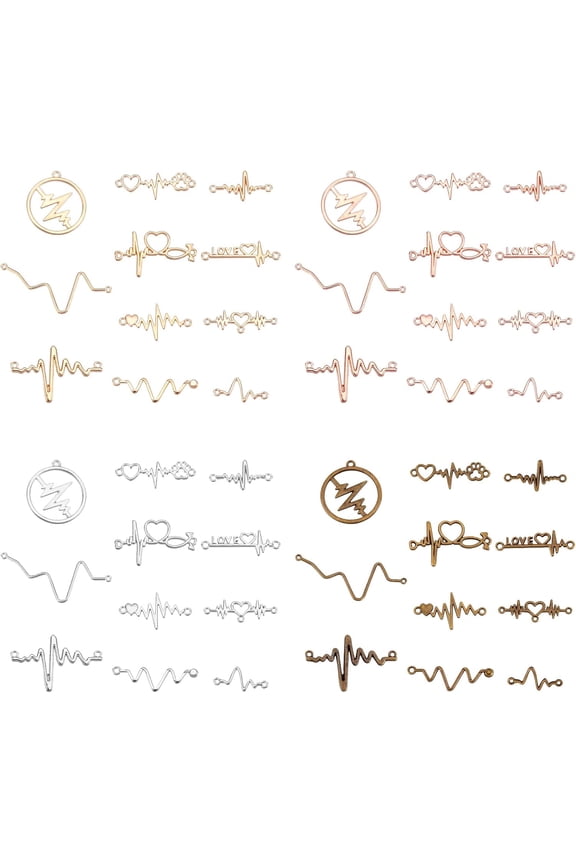 Heartbeat Pulse Lifeline Charm Links 44 Styles Electrocardiogram Necklace Hollow Frames Connectors Links Alloy Pulse Necklace