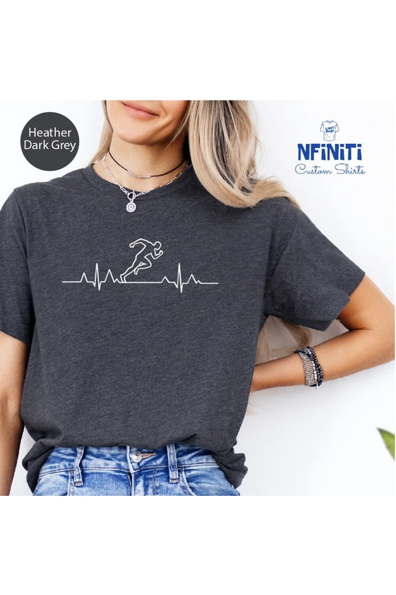 Heartbeat Runner Tee, Marathon Runner Heartbeat Tshirt, Running Lover Inspirational Shirt, Sprinter Tshirt, Half Marathon Runner Gift Tee
