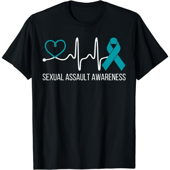 Heartbeat Sexual Assault Awareness Month Teal Ribbon Support T-Shirt