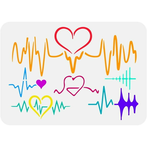 Heartbeat Small Pattern Drawing Stencil 11.7x8.3inch Electrocardiogram Painting Template Love Heart Electrocardiogram Decoration DIY Stencil