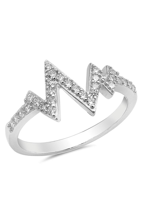 Heartbeat V Shaped Clear Cubic Zirconia Ring 925 Sterling Silver Band White Jewelry Female Size 10
