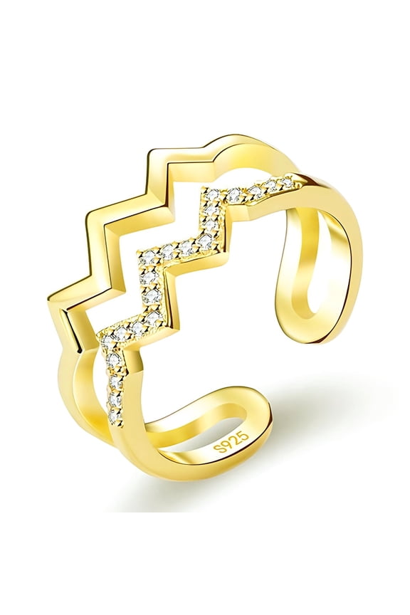 Heartbeat Wave Adjustable Ring, Gold-Plated Copper with Zirconia Accents