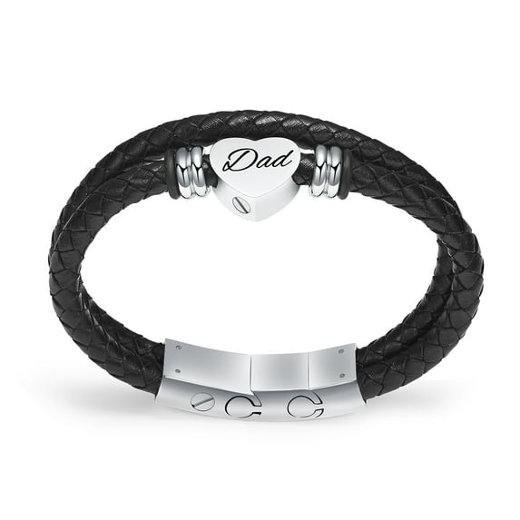 Heartbeingt Jewelry Cremation Bracelet with Magnetic Clasp Beads Cowhide Multi-Layer Braided Leather Urn Bracelet for Men Women For Dad Mom