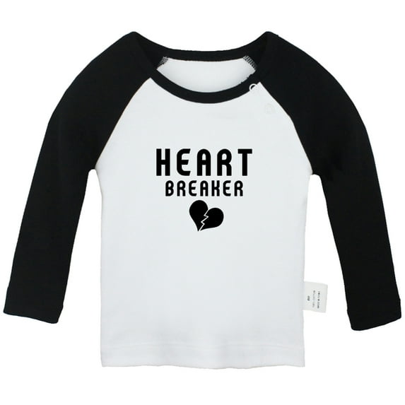Heartbreaker Funny T shirt For Baby, Newborn Babies T-shirts, Infant Tops, 0-24M Kids Graphic Tees Clothing (Long Black Raglan T-shirt, 0-6 Months)