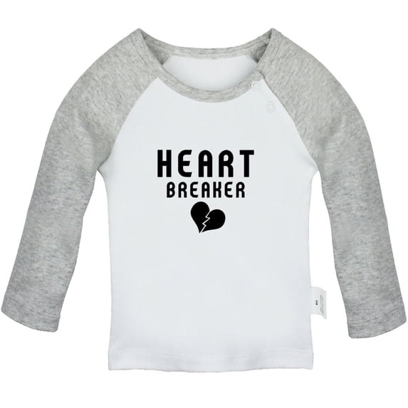 Heartbreaker Funny T shirt For Baby, Newborn Babies T-shirts, Infant Tops, 0-24M Kids Graphic Tees Clothing (Long Gray Raglan T-shirt, 6-12 Months)