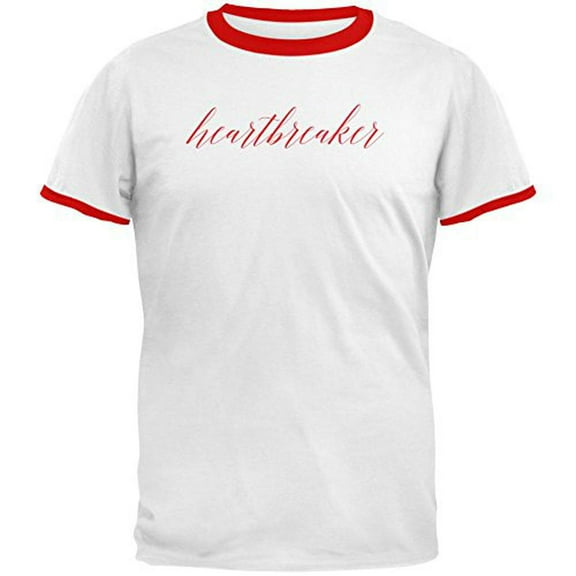 Heartbreaker Red Script Mens Ringer T Shirt White-Red LG