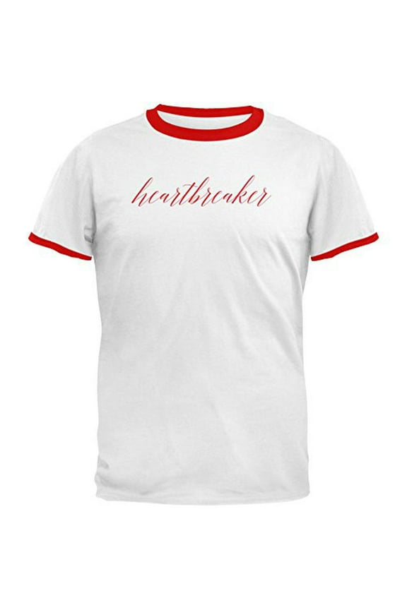 Heartbreaker Red Script Mens Ringer T Shirt White-Red X-LG