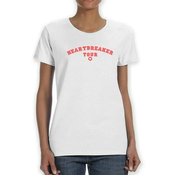 "Heartbreaker Tour" Red Quote Across The Chest Women White T-Shirt, Female Large