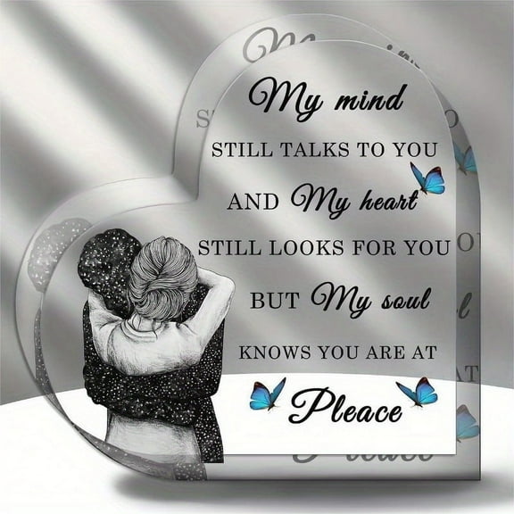 Heartfelt Bereavement Sympathy Gift - Acrylic Table Centerpiece With Angel Wings Heart "Always At Peace" Message For Loss Of Loved One