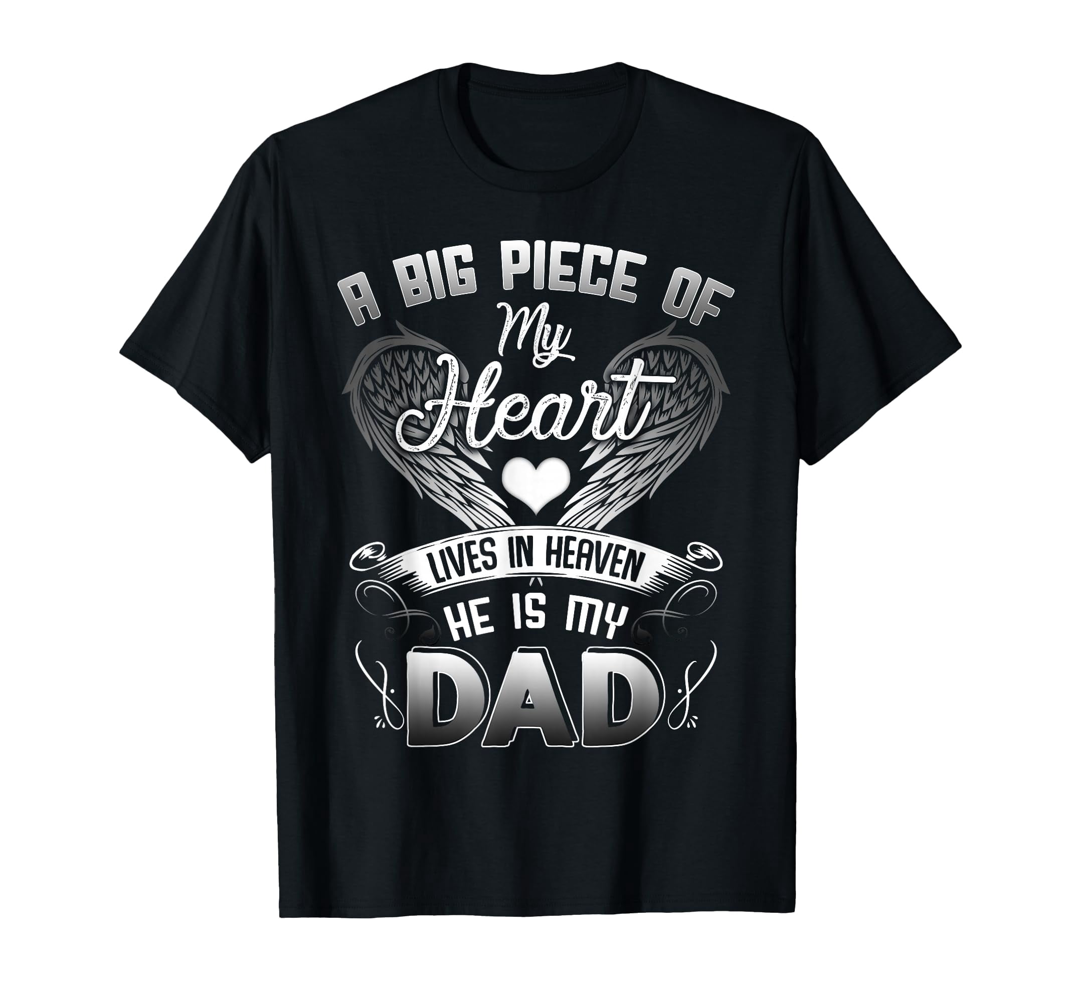 Heartfelt Black Wings and Heart T-Shirt for Remembering Dad in Heaven ...