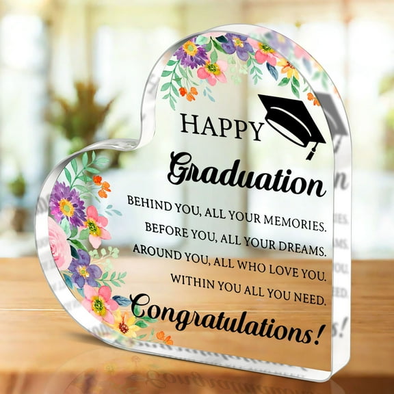 Heartfelt Graduation Keepsake - "Happy Graduation" Inspirational Quote With Floral Design, Acrylic Decorative Ornament, Perfect For Desk & Office Decor, Ideal Gift For Graduates, Graduation Gift
