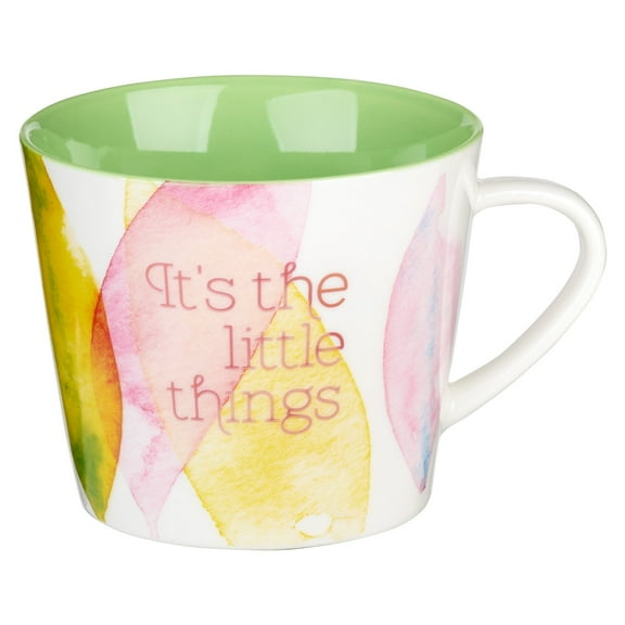 Heartfelt Inspirational Coffee/Tea Mug for Women, It's the Little Things, Unique Beautiful Lime Green Watercolor Flower Citrus Leaves Design, 10oz