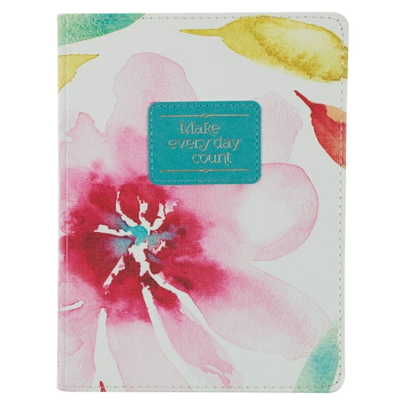 Heartfelt Inspirational Compact Journal Notebook for Women Make Every Day Count Pink Daisies, 240 Lined Pages, Faux Leather, 7.2" x 5.4"