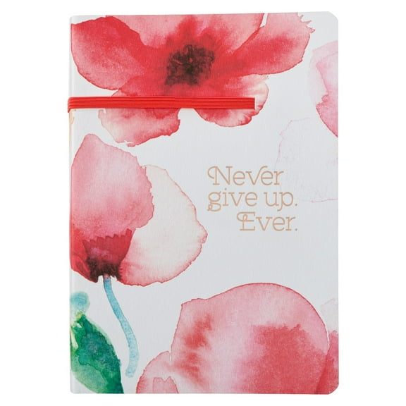 Heartfelt Inspirational Journal Notebook for Women Never Give Up Ever Coral Poppies, Elastic Closure, 256 Lined Pages