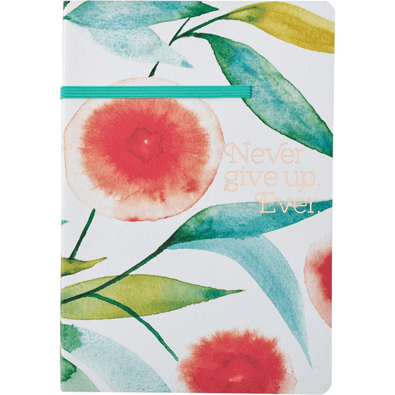 Heartfelt Inspirational Journal Notebook for Women Never Give Up Orange Blossoms, Elastic Closure, 256 Lined Pages