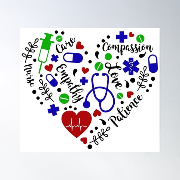 Heartfelt Monogram: Nurse Compassion & Care Design Poster Wall Art, Modern Wall Decor, 8x12 UNFRAMED