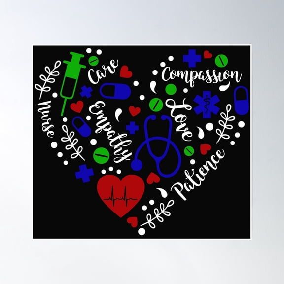 Heartfelt Monogram: Nurse Compassion & Care Design Poster Wall Art, Modern Wall Decor, 8x12 UNFRAMED