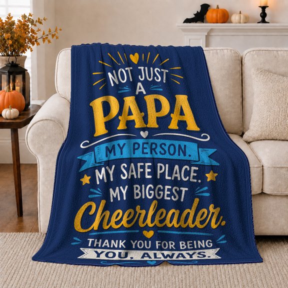 Heartfelt Papa Appreciation Message, Cozy Typography Art Scene, Warm Flannel Blanket for Living Room and Reading Nook, Art Lovers person's Day Gift, Artistic Home Decor