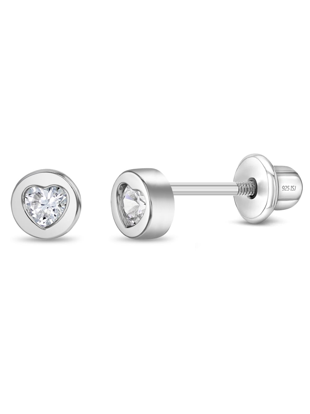 Heartfelt Round Kids / Children's / Girls Earrings Screw Back - Sterling Silver