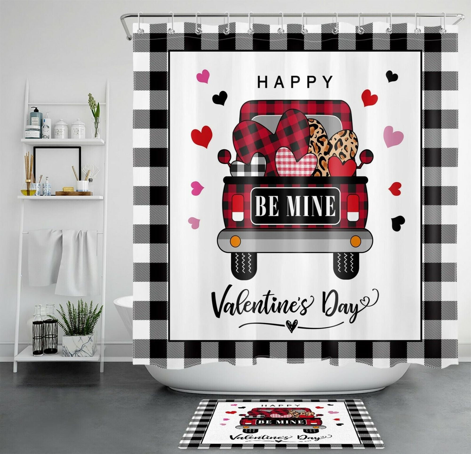 Heartfelt Rustic Truck Shower Curtain Buffalo Plaid Farmhouse Style