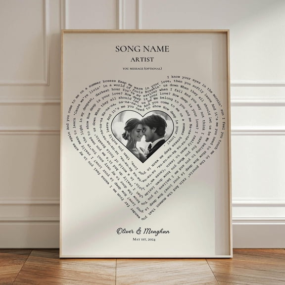 Heartfelt Song Lyrics Print Custom Heart Shape Wall Art Personalised Music Poster Personal