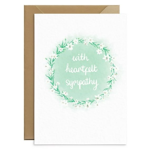 Heartfelt Sympathy Card with Floral Wreath Design – Blank Inside, Envelope Included – Thoughtful Greeting for Expressing Condolences and Support