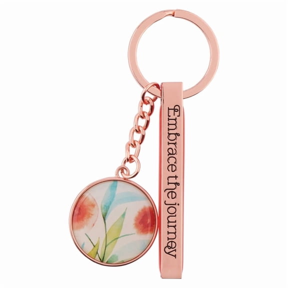 Heartfelt Women's Keychain, Embrace the Journey Floral Orange Blossoms, Rose Gold Metal, (Hardcover)