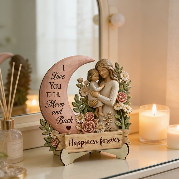 Heartfelt Wooden Mom Figurine Decor, Special Mothers Day Gifts For Mom, Warm Home Ornament For Desk Shelf Use, Nice Keepsake Gift For Mothers Day