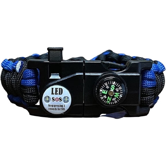 Hearth Brands 12ft Paracord Survival Bracelet - Blue/ Black, HB-PSB-BLU/BLK