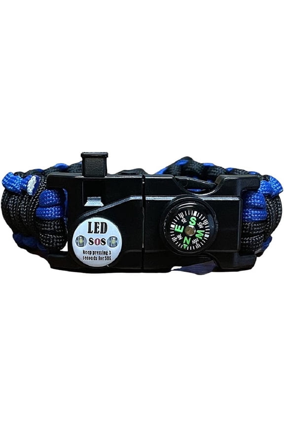 12ft Paracord Survival Bracelet - Blue/ Black, HB-PSB-BLU/BLK