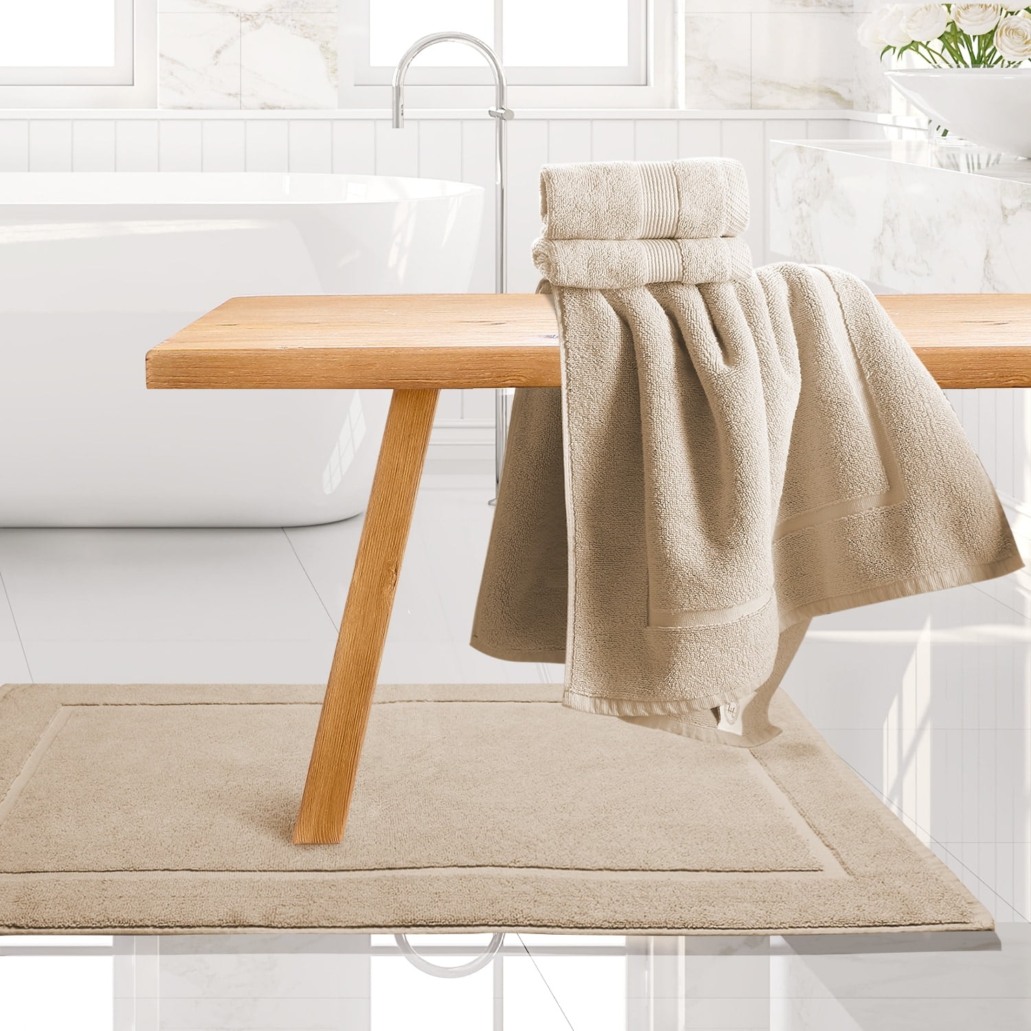 Beige Cream 100% Cotton Washcloth and Towel Set