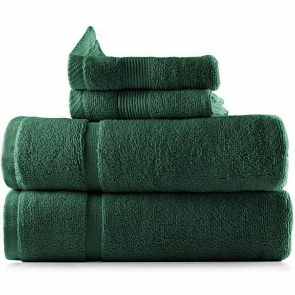 Hearth & Harbor 100% Cotton Set - Ultra Soft & Highly Absorbent Beach, Spa & Bathroom Body Shower Towels, 2 Bath mat 2 washcloths, Hunter Green
