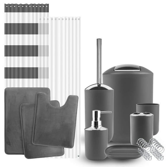 Hearth & Harbor 12 Piece Plastic Bath Accessories Set, Gray