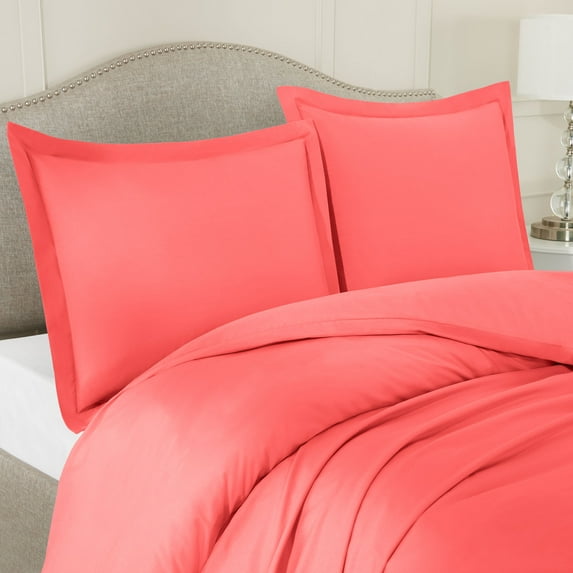 Hearth & Harbor 3-Piece Coral Pink Duvet Cover Set, Twin