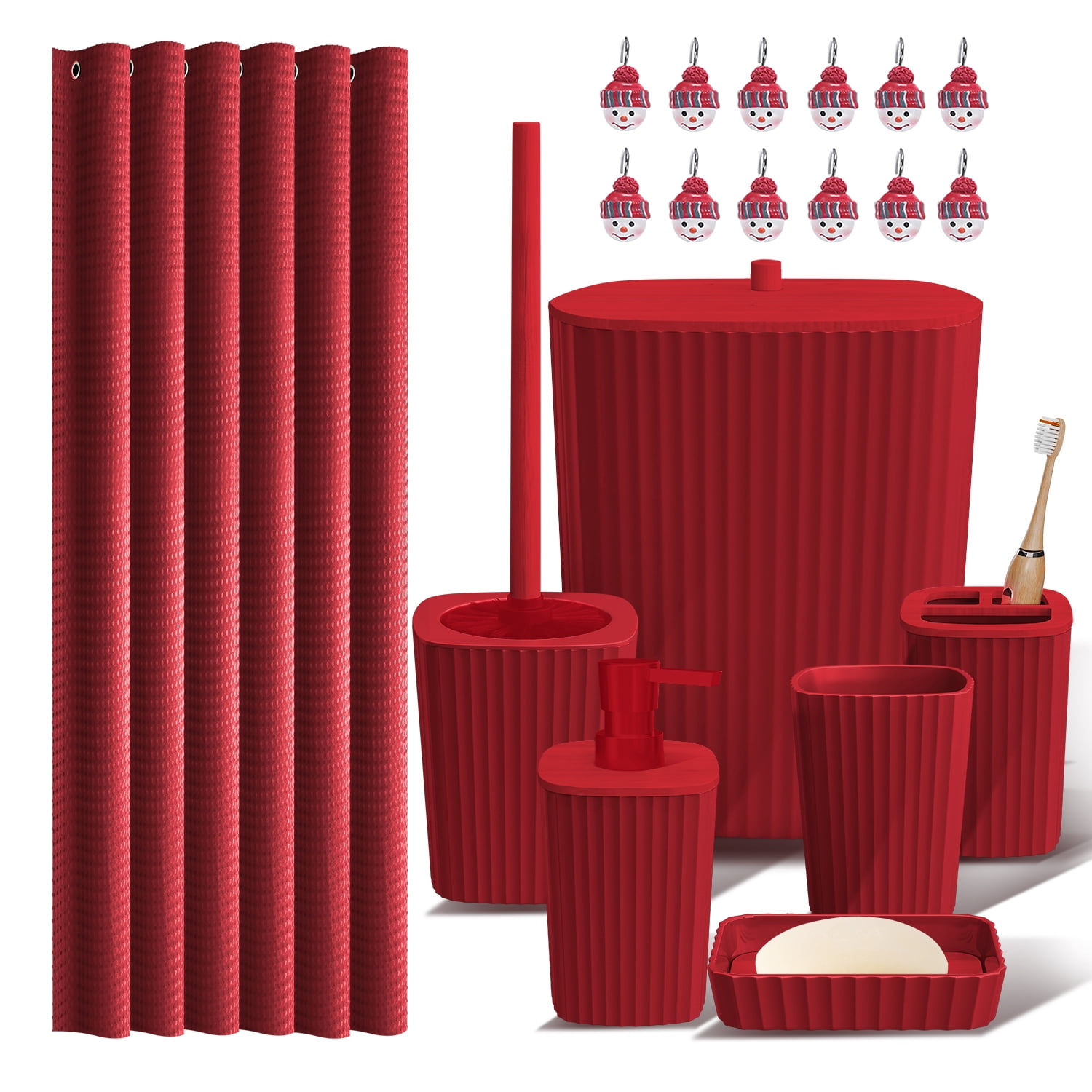 Hearth & Harbor 20 Piece Bamboo Bathroom Sets, Christmas Bathroom Accessories Set with Shower Curtain
