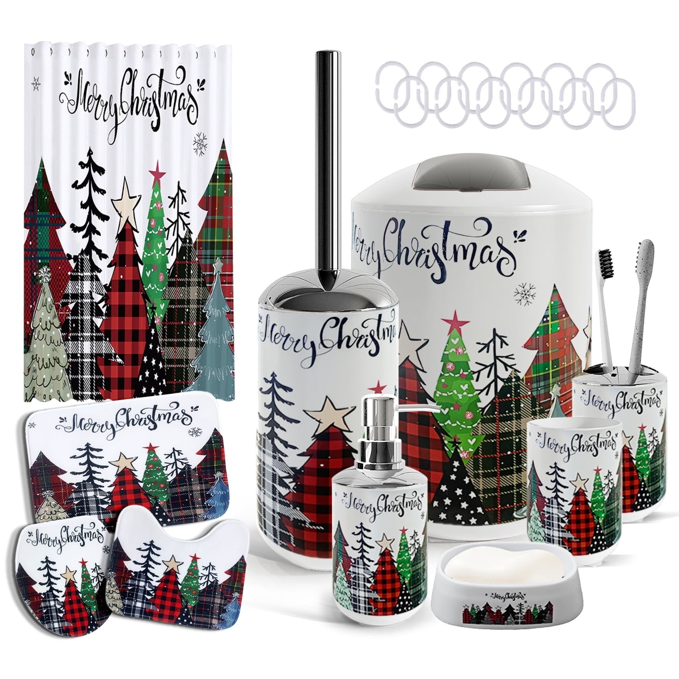 Hearth & Harbor 23 Piece Bathroom Accessories Set, Christmas Bathroom Decor Set with Bathroom Rugs