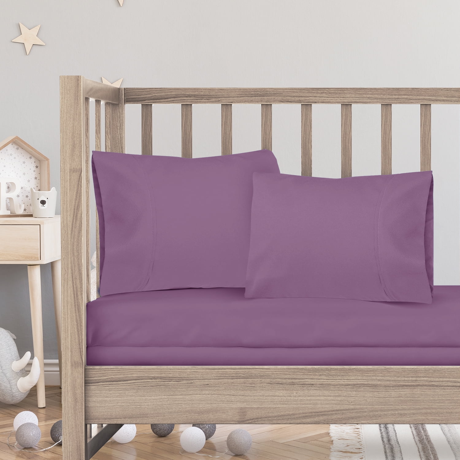 Hearth & Harbor 3 Piece Toddler Bed Sheet Set - Silky Soft Solid Microfiber Crib Sheets, Hypoallergenic, Cool & Breathable - Includes Fitted Sheet 28"x52", Flat Sheet 45"x60" and 14”x19” Pillowcase - Lavender Dream