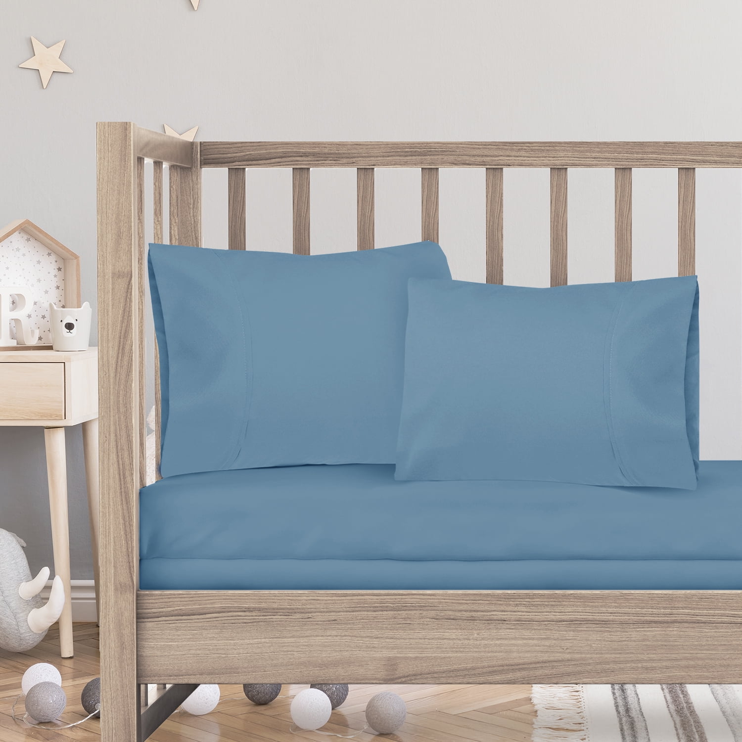 Hearth & Harbor 3-Piecet 1800 Thread Count Blue Microfiber Bed Sheet Set, Toddler Crib - Deep Pocket