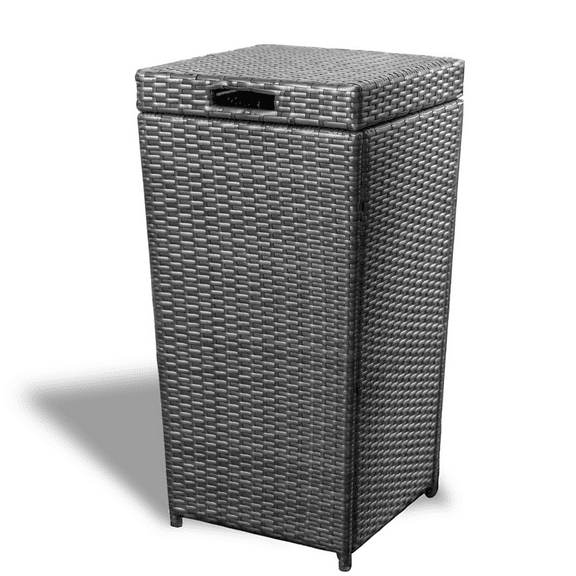 Hearth & Harbor 35 Gallon Outdoor Trash Can with Lid, Hideaway Wicker Rattan Garbage Can, Gray