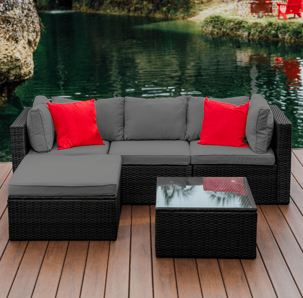 Hearth & Harbor 5-Piece Outdoor Furniture Sets, Wicker Sectional Patio Set, Black/Gray